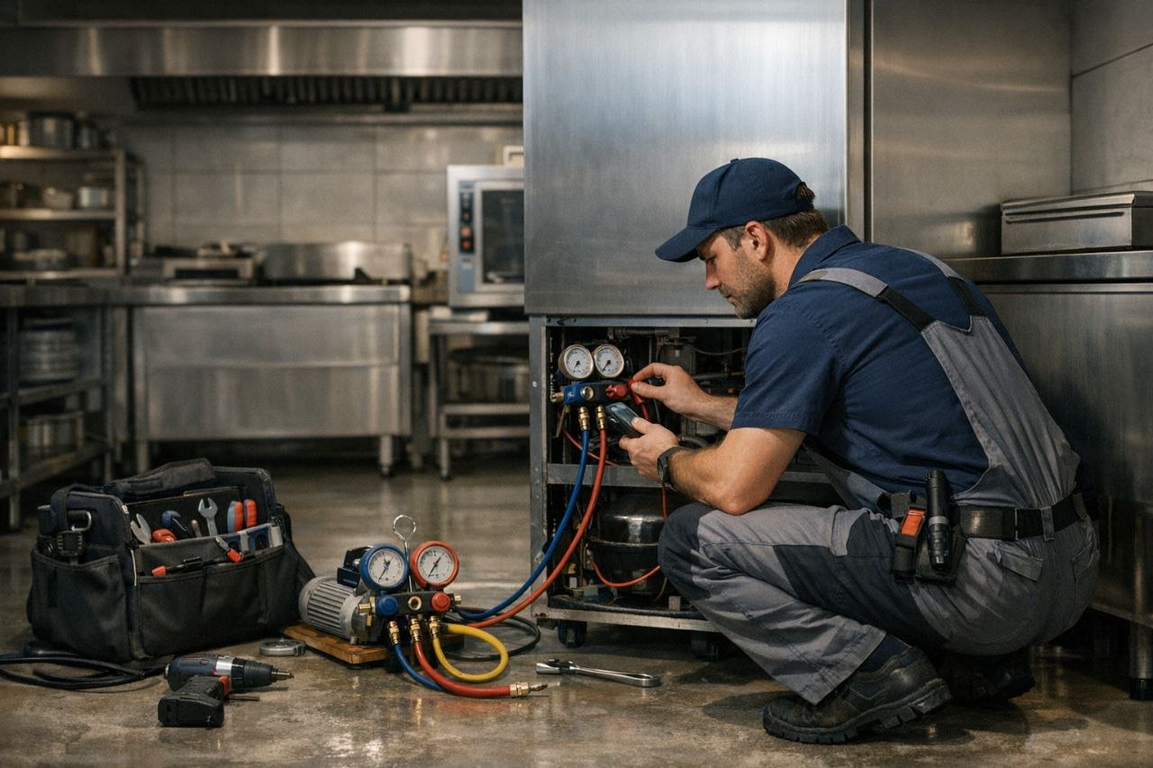 Инженер диагностирует оборудование на объекте